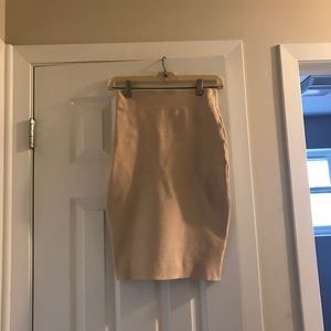 AKIRA BEIGE/TAN MIDI BODYCON SKIRT